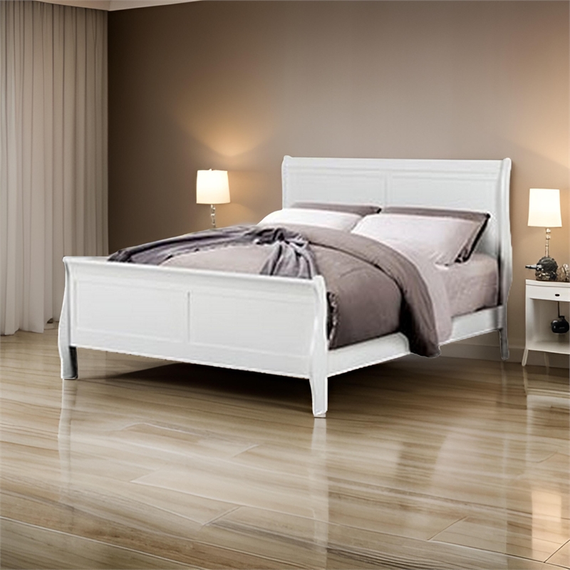 Ryla Twin Size Bed- Sleek Modern Panel Headboard Design- White Solid Wood