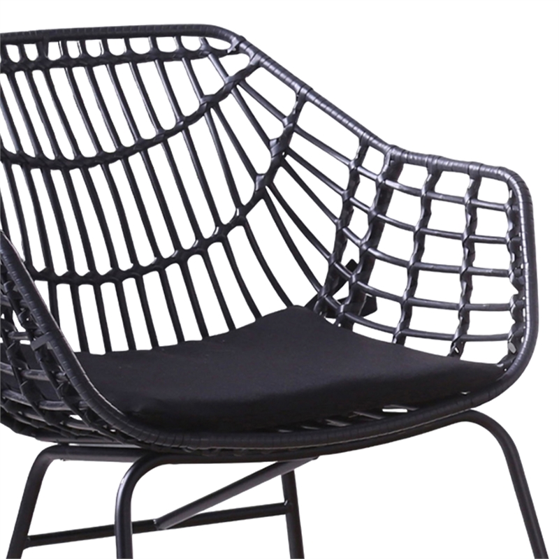 Niya Patio Chair Set of 2- Polyester- Black Steel- Outdoor Rattan Wicker
