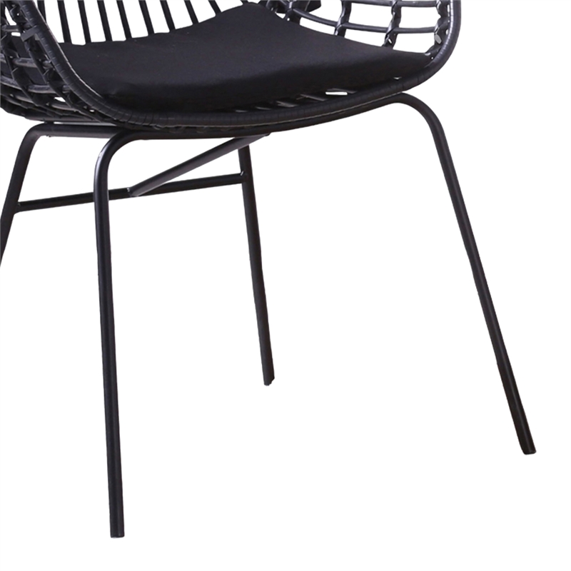 Niya Patio Chair Set of 2- Polyester- Black Steel- Outdoor Rattan Wicker