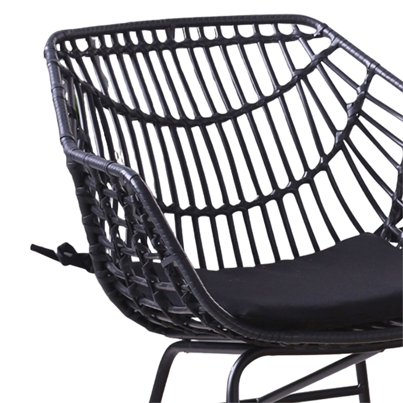 Niya Patio Chair Set of 2- Polyester- Black Steel- Outdoor Rattan Wicker