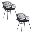 Niya Patio Chair Set of 2- Polyester- Black Steel- Outdoor Rattan Wicker
