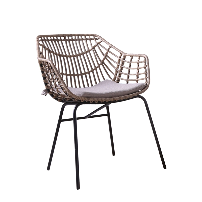 Zyan 3pc Outdoor Set- 2 Accent Chairs with Table- Black Steel- Gray- Rattan