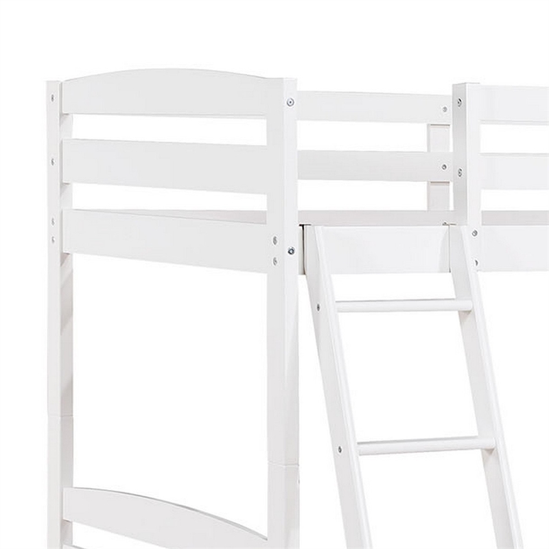 Hina Twin Bunk Bed- Angled Ladder- Sturdy Slat Design- White Solid Wood