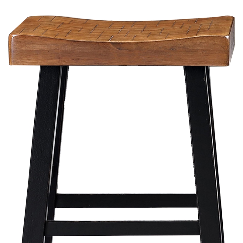 Bianca Counter Stool Set of 2- Light Brown Saddle Seat- Black Solid Wood