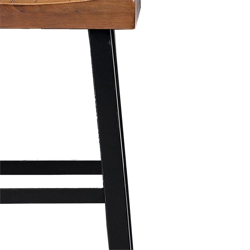 Bianca Counter Stool Set of 2- Light Brown Saddle Seat- Black Solid Wood