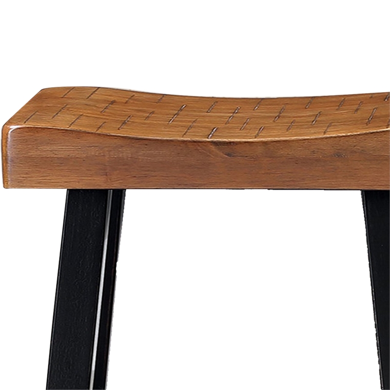 Bianca Counter Stool Set of 2- Light Brown Saddle Seat- Black Solid Wood