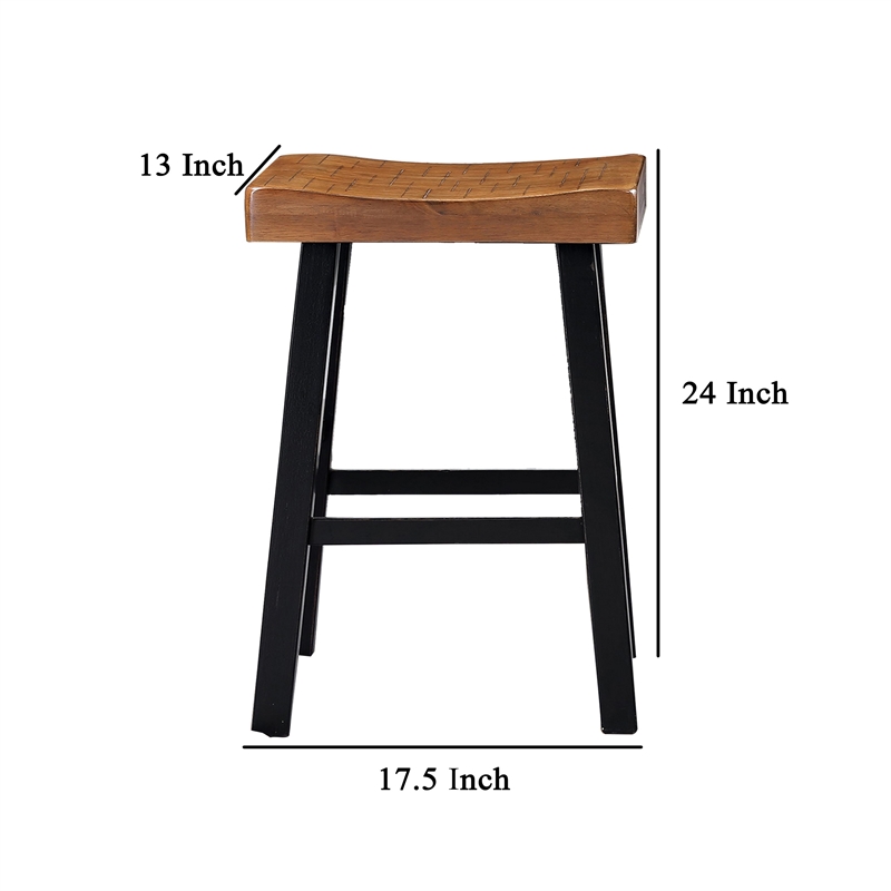 Bianca Counter Stool Set of 2- Light Brown Saddle Seat- Black Solid Wood