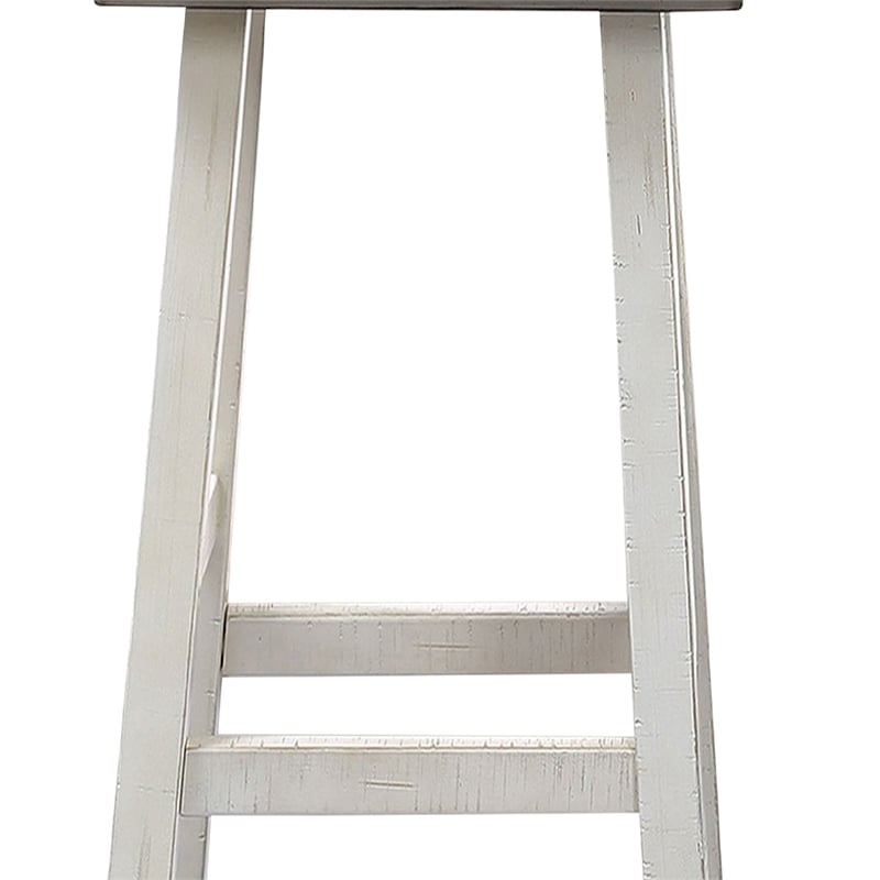 Bianca Barstool Set of 2- Dark Gray Saddle Seat- White Solid Wood