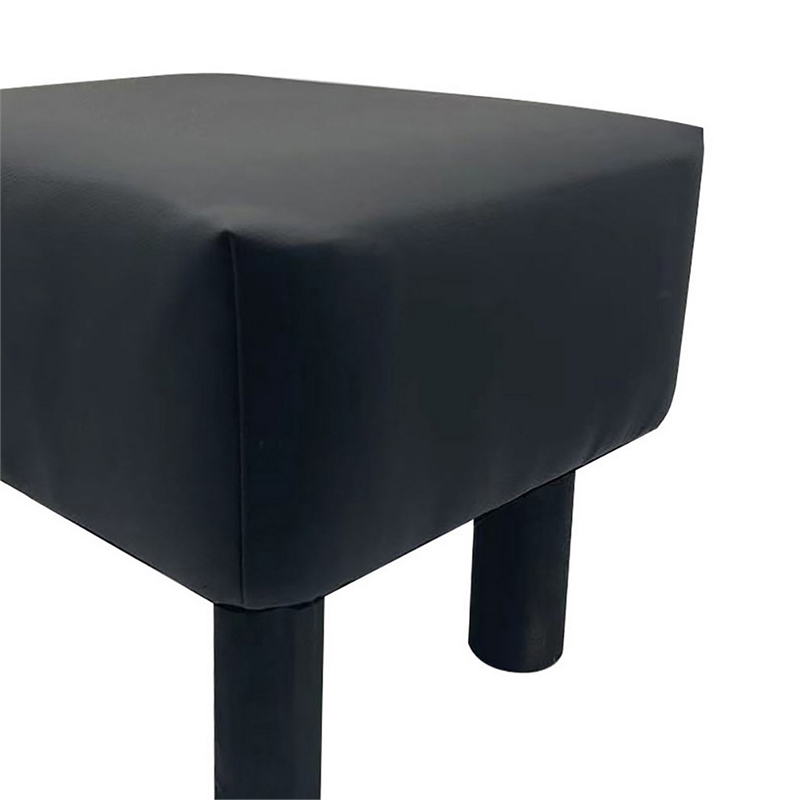 Ginni Footstool Ottoman Set of 2- Black Faux Leather- Soft Seat- Wood Legs