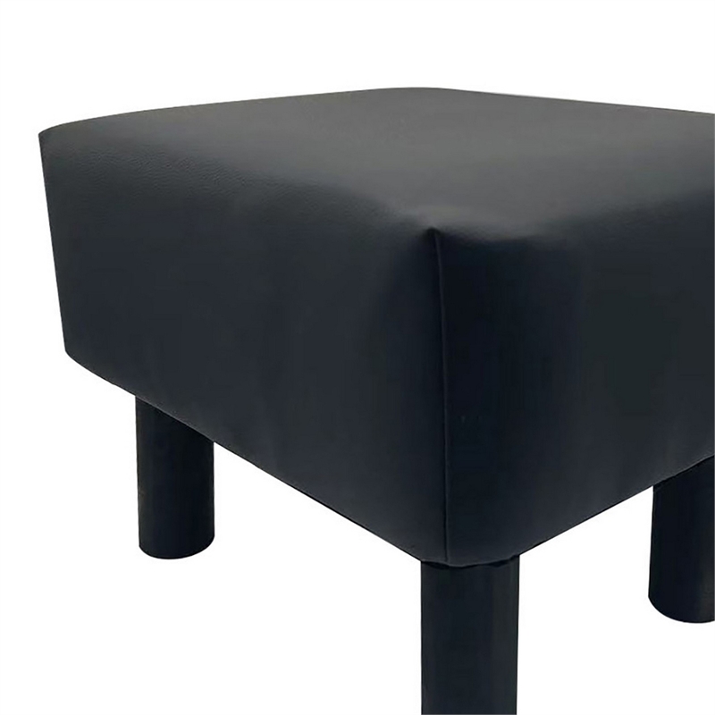 Ginni Footstool Ottoman Set of 2- Black Faux Leather- Soft Seat- Wood Legs