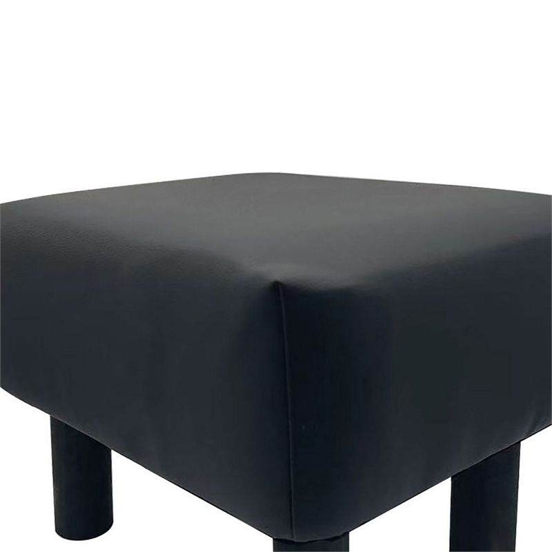 Ginni Footstool Ottoman Set of 2- Black Faux Leather- Soft Seat- Wood Legs