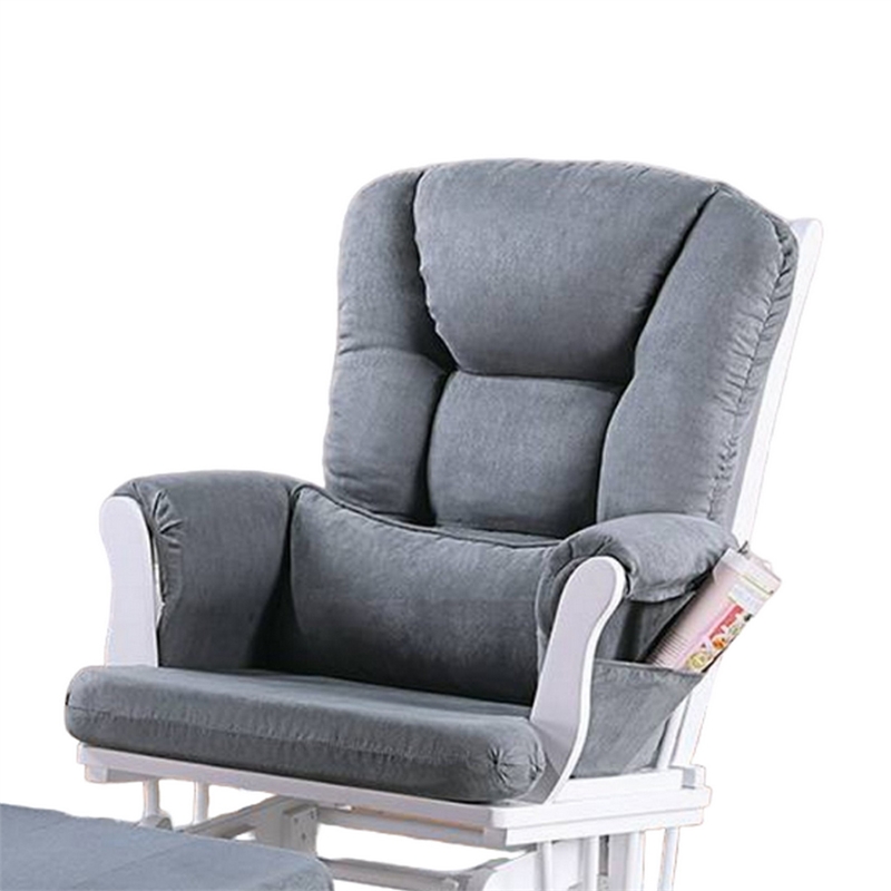 Noni Glider Manual Recliner Chair w Square Ottoman- White Wood- Gray