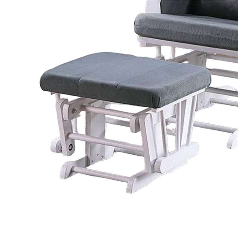 Noni Glider Manual Recliner Chair w Square Ottoman- White Wood- Gray