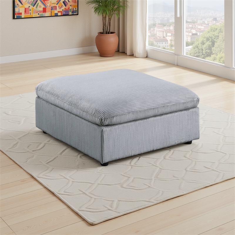 Joana Cocktail Ottoman- Light Gray Corduroy- Modular Square 39 Inch