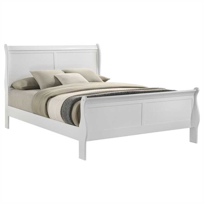 Nim Queen Size Bed- Sleigh Panel Headboard Design- White- Low Profile