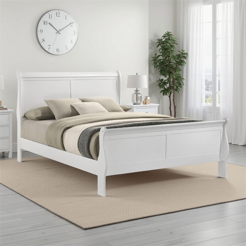 Nim Queen Size Bed- Sleigh Panel Headboard Design- White- Low Profile