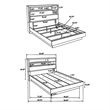 Fene Queen Size Bed- Bookcase Headboard- Wood Gray- Hidden Storage