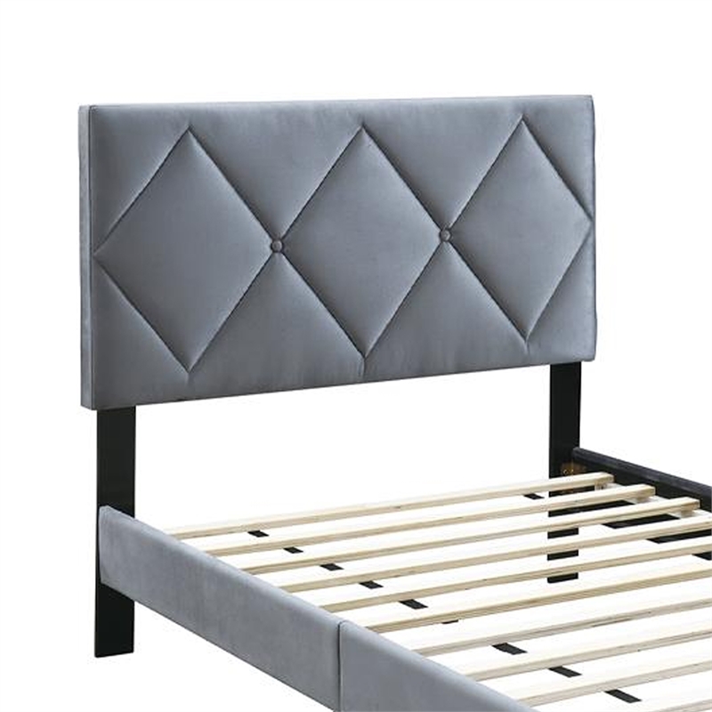 Lilian Full Size Bed- Tufted Gray Velvet Upholstery- Diamond Stitch
