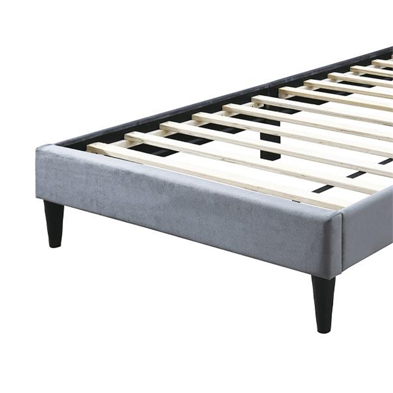 Lilian Full Size Bed- Tufted Gray Velvet Upholstery- Diamond Stitch