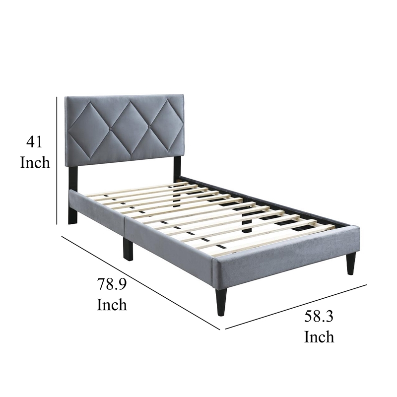 Lilian Full Size Bed- Tufted Gray Velvet Upholstery- Diamond Stitch