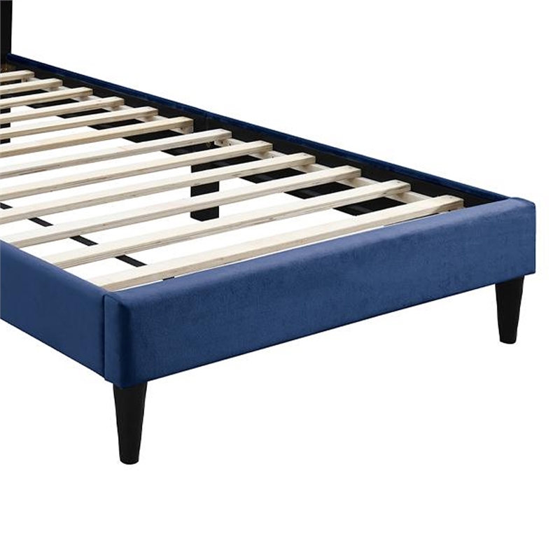 Lilian Twin Bed- Tufted Navy Blue Velvet Upholstery- Diamond Stitch