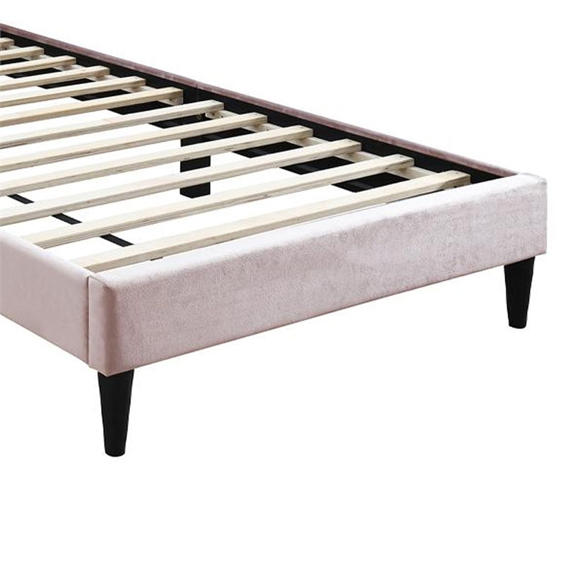 Lilian Full Bed- Tufted Light Pink Velvet Upholstery- Diamond Stitch