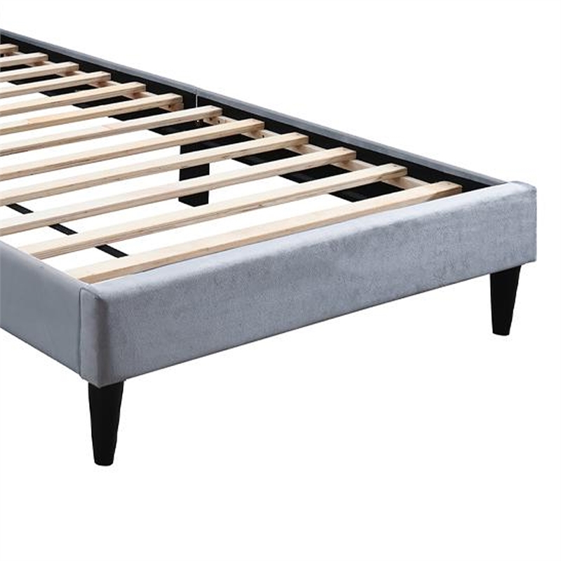 Lilian Full Size Bed- Tufted Gray Velvet Upholstery- Chevron Stitch