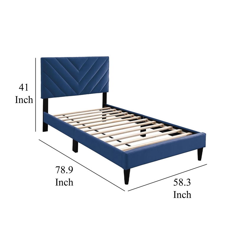 Lilian Full Bed- Tufted Navy Blue Velvet Upholstery- Chevron Stitch