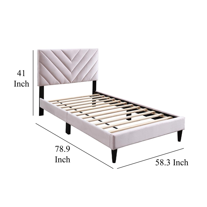 Lilian Full Bed- Tufted Light Pink Velvet Upholstery- Chevron Stitch