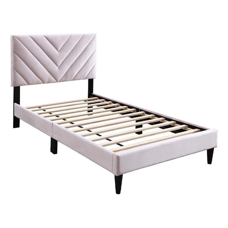Lilian Full Bed- Tufted Light Pink Velvet Upholstery- Chevron Stitch