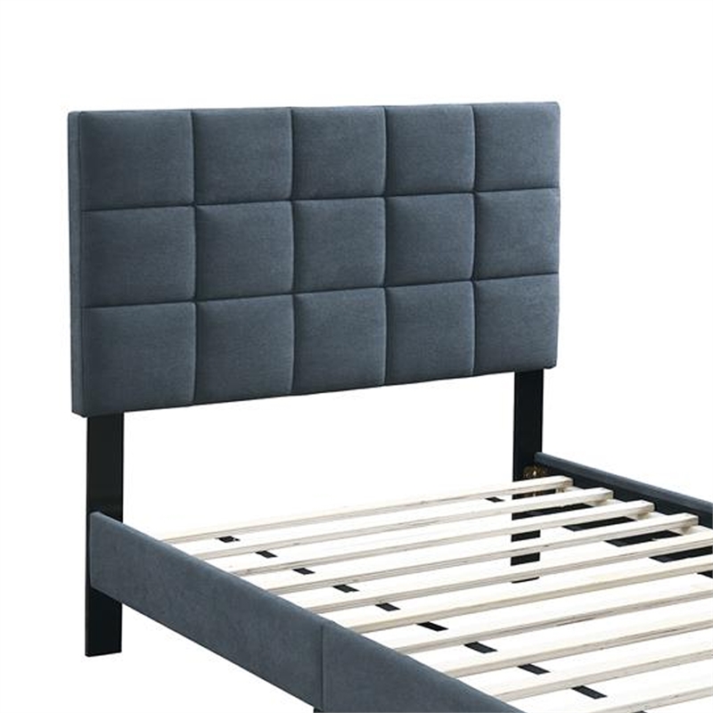 Lilian Full Bed- Soft Biscuit Tufted Charcoal Gray Linen Upholstery