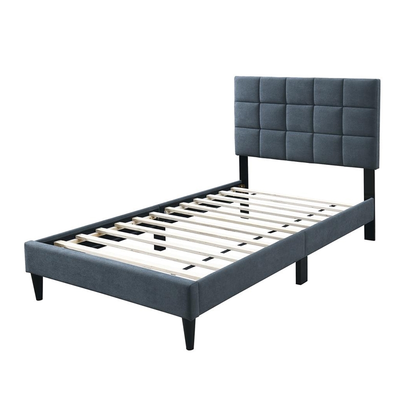 Lilian Twin Bed- Soft Biscuit Tufted Charcoal Gray Linen Upholstery