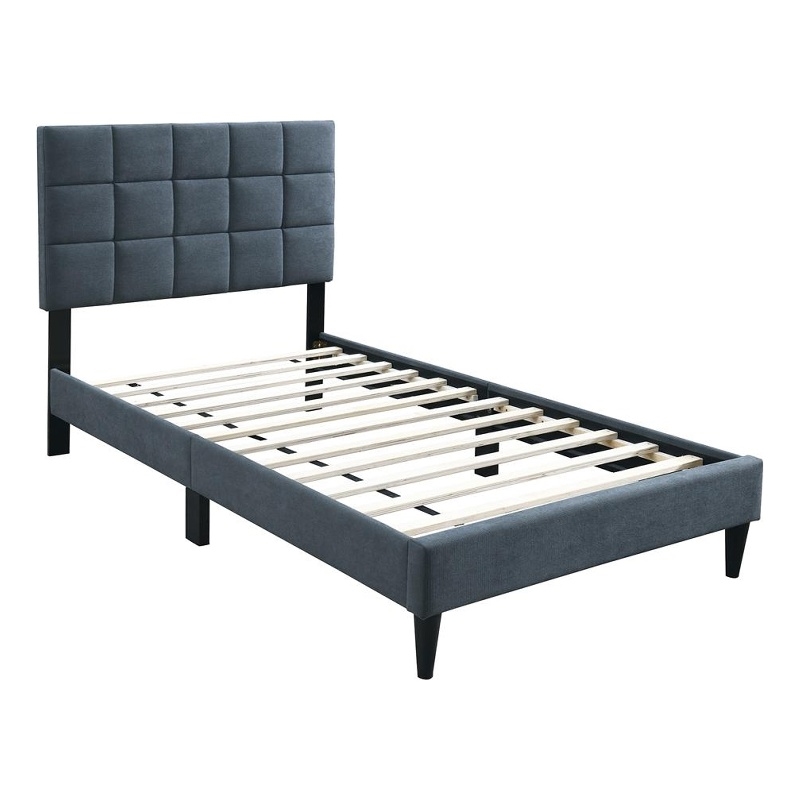 Lilian Twin Bed- Soft Biscuit Tufted Charcoal Gray Linen Upholstery