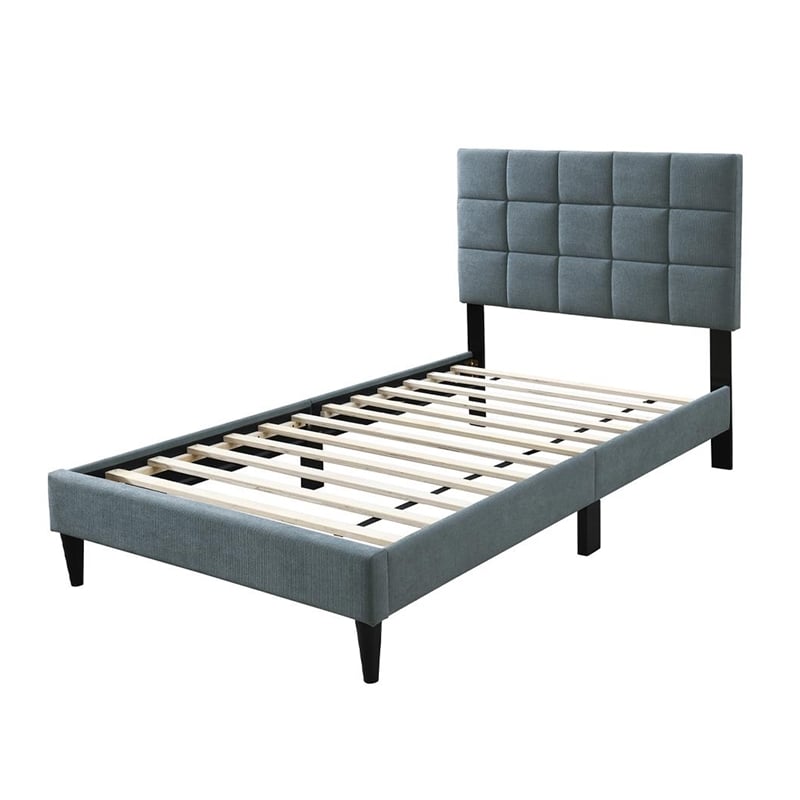 Lilian Full Bed- Tufted Gray Linen Upholstery- Biscuit Tufted Stitch