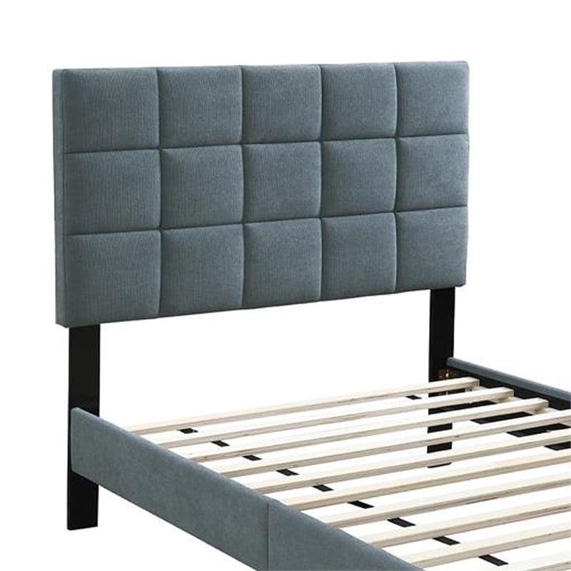 Lilian Twin Bed- Tufted Gray Linen Upholstery- Biscuit Tufted Stitch