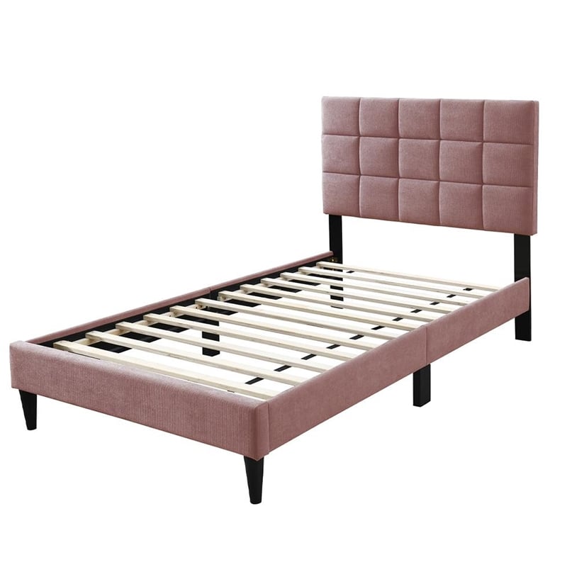 Lilian Full Bed- Tufted Pink Linen Upholstery- Biscuit Tufted Stitch