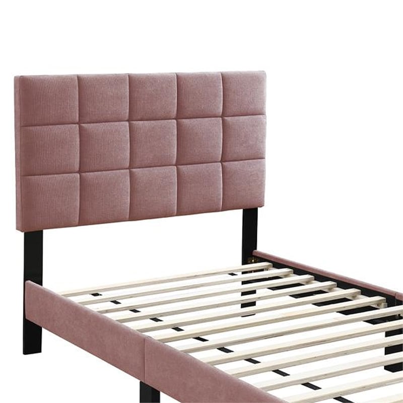 Lilian Full Bed- Tufted Pink Linen Upholstery- Biscuit Tufted Stitch