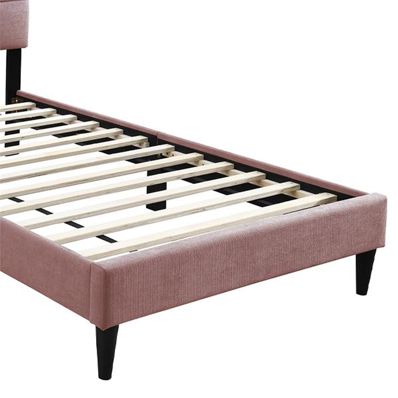 Lilian Full Bed- Tufted Pink Linen Upholstery- Biscuit Tufted Stitch