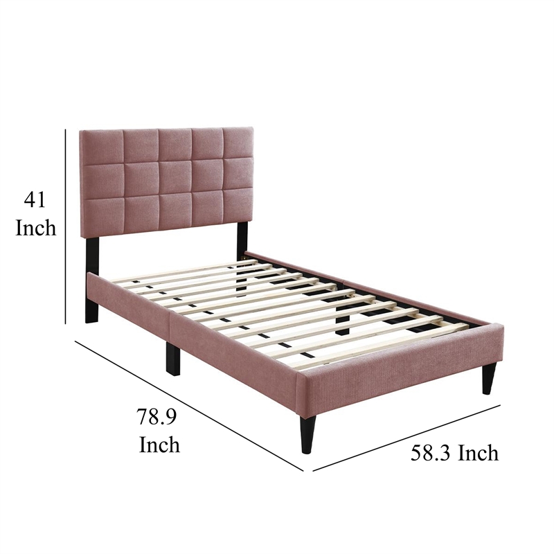 Lilian Full Bed- Tufted Pink Linen Upholstery- Biscuit Tufted Stitch