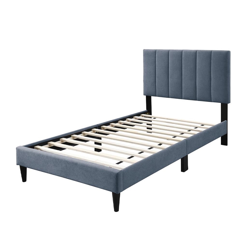 Lilian Twin Bed- Soft Channel Tufted Charcoal Gray Linen Upholstery