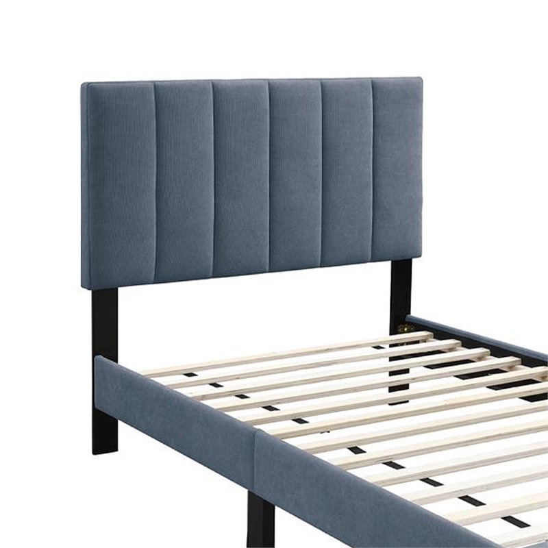 Lilian Twin Bed- Soft Channel Tufted Charcoal Gray Linen Upholstery