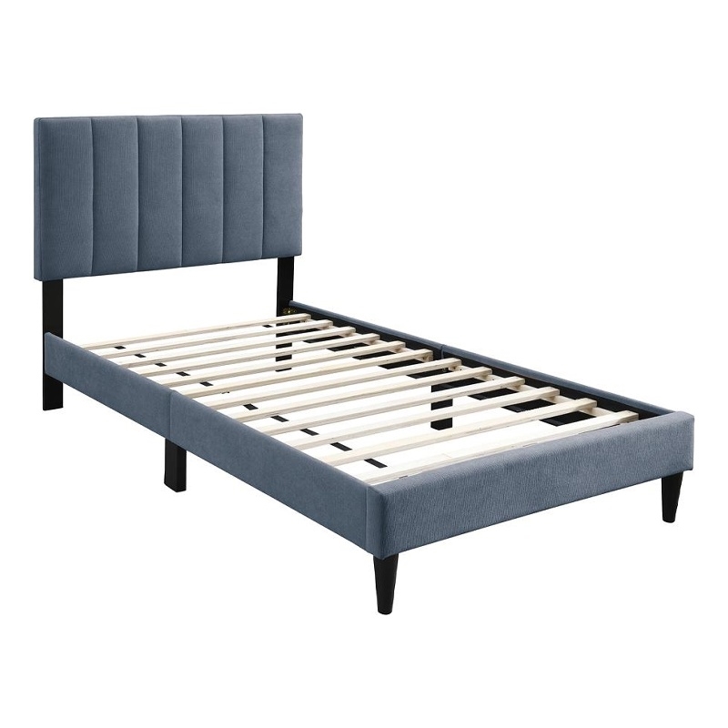 Lilian Twin Bed- Soft Channel Tufted Charcoal Gray Linen Upholstery