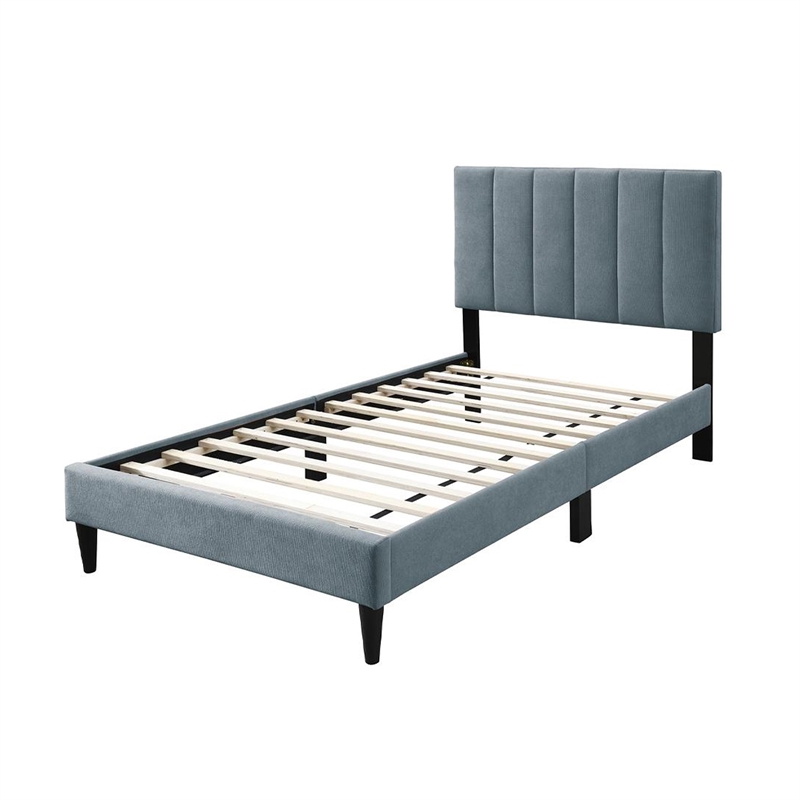 Lilian Twin Bed- Soft Channel Tufted Light Gray Linen Upholstery