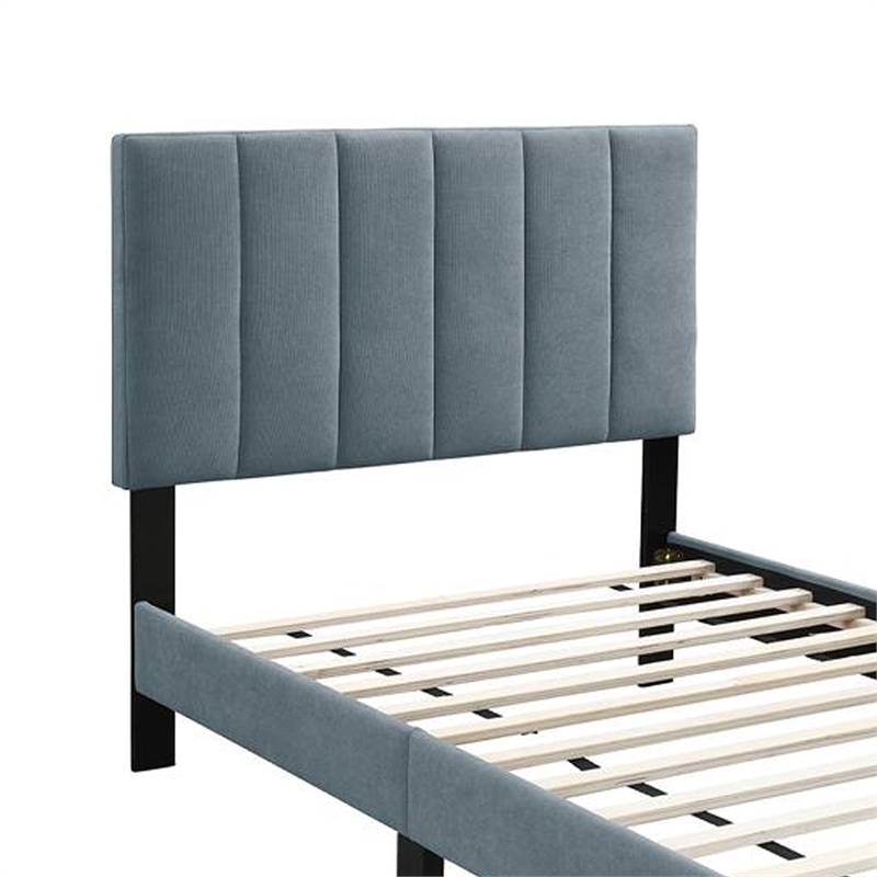Lilian Twin Bed- Soft Channel Tufted Light Gray Linen Upholstery