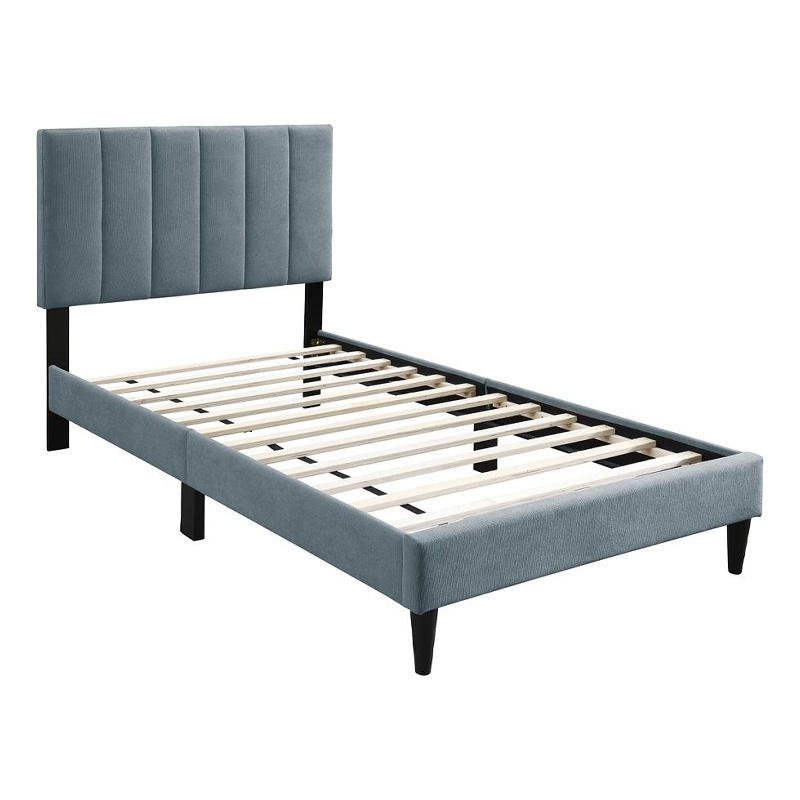 Lilian Twin Bed- Soft Channel Tufted Light Gray Linen Upholstery