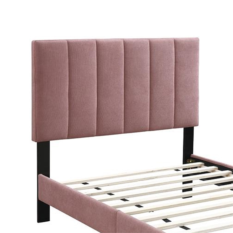 Lilian Full Size Bed- Blush Pink Linen Upholstery- Channel Tufted