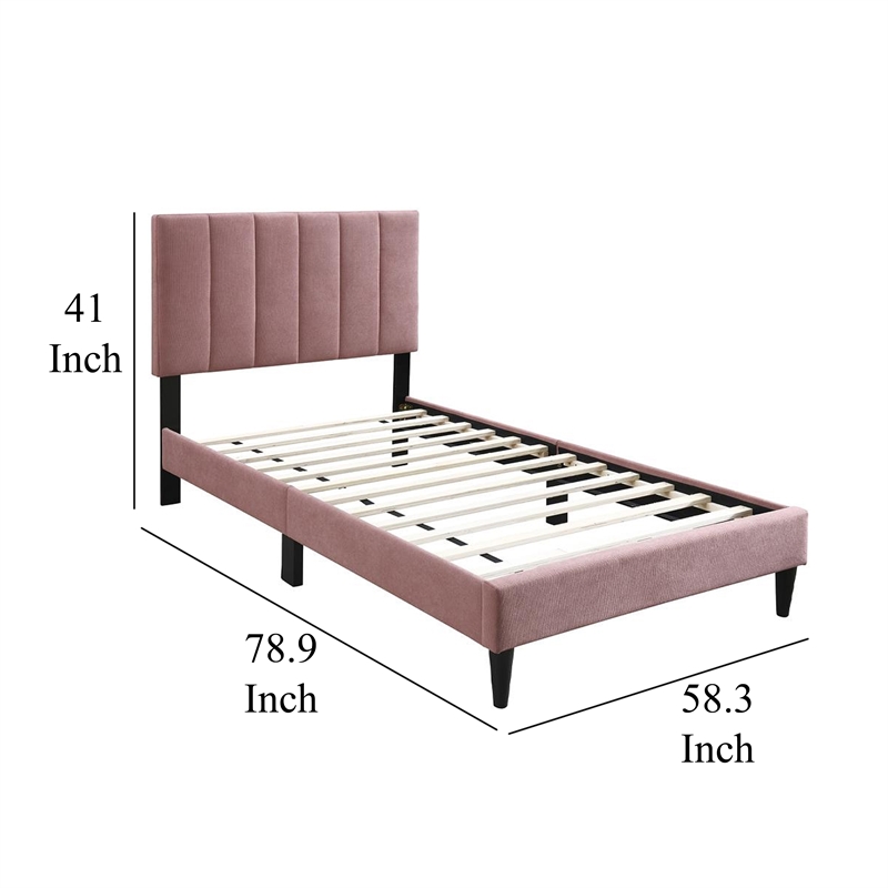 Lilian Full Size Bed- Blush Pink Linen Upholstery- Channel Tufted
