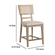 Lno Counter Dining Side Chair Set of 2- Rattan Woven Back- Beige Wood
