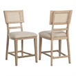 Lno Counter Dining Side Chair Set of 2- Rattan Woven Back- Beige Wood