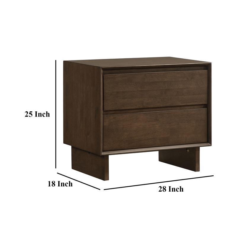 Genu Nightstand- 2 Drawers w Fingertip Handles- Warm Walnut Brown